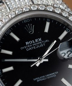 Rolex DateJust Replica Watch Custom Moissanite Diamonds Black Dial 41mm (2)