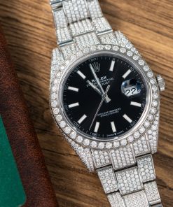 Rolex DateJust Replica Watch Custom Moissanite Diamonds Black Dial 41mm (2)