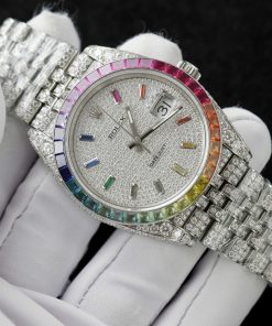 Rolex DateJust Replica Watch Custom Moissanite Diamonds Jubilee Strap 41mm (11)