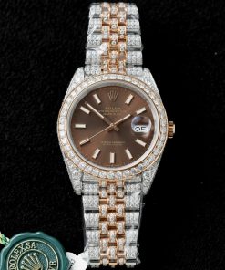Rolex DateJust Replica Watch Dial Chocolate Custom Gold Wrapped + Moissanite Diamonds 41mm (1)