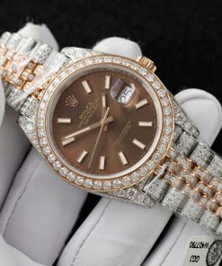 Rolex DateJust Replica Watch Dial Chocolate Custom Gold Wrapped + Moissanite Diamonds 41mm (1)