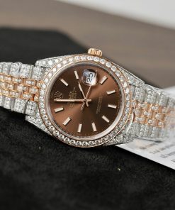 Rolex DateJust Replica Watch Dial Chocolate Custom Gold Wrapped + Moissanite Diamonds 41mm (1)