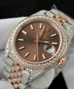 Rolex DateJust Replica Watch Dial Chocolate Custom Gold Wrapped + Moissanite Diamonds 41mm (1)
