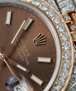 Rolex DateJust Replica Watch Dial Chocolate Custom Gold Wrapped + Moissanite Diamonds 41mm (1)