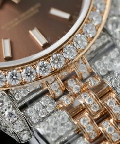 Rolex DateJust Replica Watch Dial Chocolate Custom Gold Wrapped + Moissanite Diamonds 41mm (1)