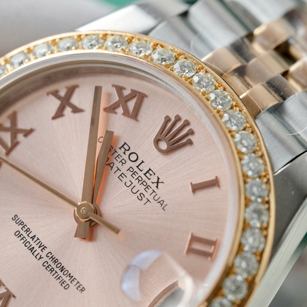 Rolex DateJust Replica Watches Pink Dial Custom Moissanite Diamonds 31mm (2)