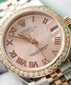 Rolex DateJust Replica Watches Pink Dial Custom Moissanite Diamonds 31mm (2)