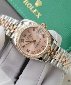 Rolex DateJust Replica Watches Pink Dial Custom Moissanite Diamonds 31mm (2)