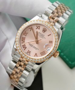 Rolex DateJust Replica Watches Pink Dial Custom Moissanite Diamonds 31mm (2)