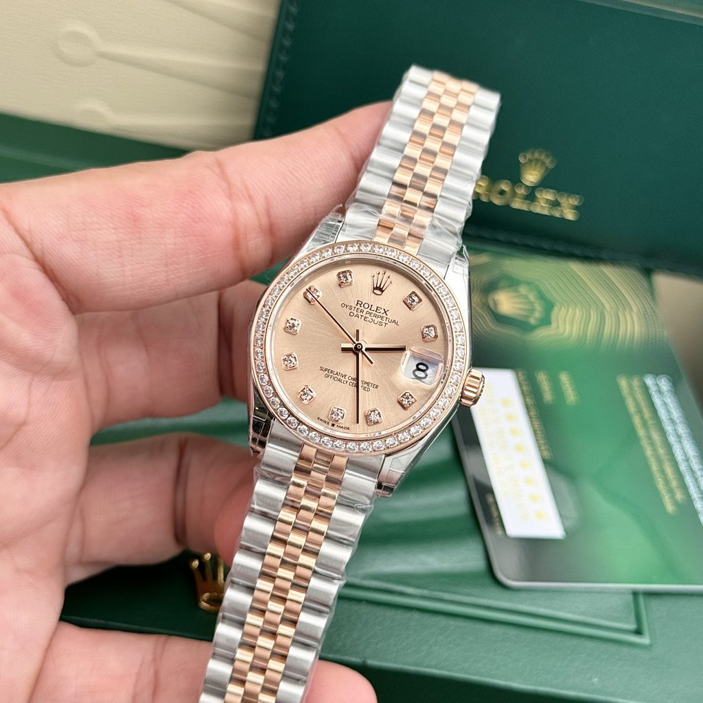 Rolex DateJust Super Fake Pink Dial Bezel Diamonds EW Factory Women's 31mm (2)
