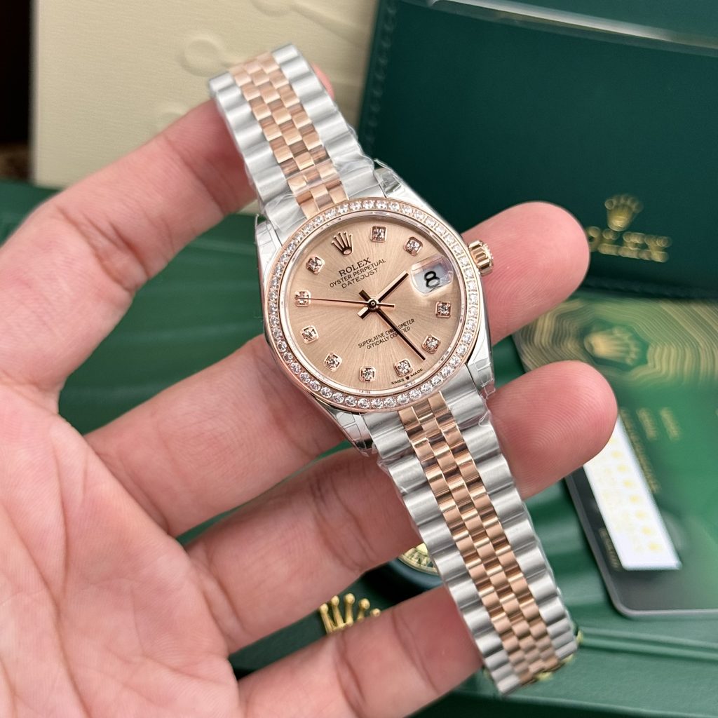 Rolex DateJust Super Fake Pink Dial Bezel Diamonds EW Factory Women's 31mm (2)