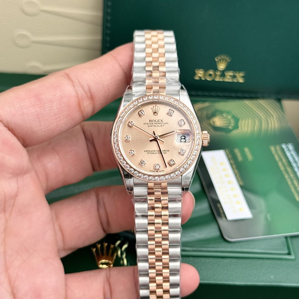 Rolex DateJust Super Fake Pink Dial Bezel Diamonds EW Factory Women's 31mm (2)