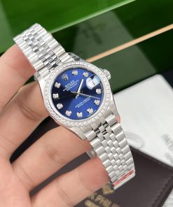 Rolex DateJust Women Blue Dial Bezel Diamonds Replica Watch EW 31mm (1)