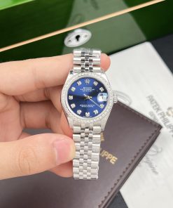 Rolex DateJust Women Blue Dial Bezel Diamonds Replica Watch EW 31mm (1)