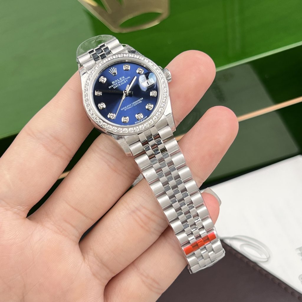 Rolex DateJust Women Blue Dial Bezel Diamonds Replica Watch EW 31mm (1)