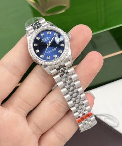 Rolex DateJust Women Blue Dial Bezel Diamonds Replica Watch EW 31mm (1)