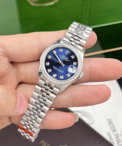 Rolex DateJust Women Blue Dial Bezel Diamonds Replica Watch EW 31mm (1)