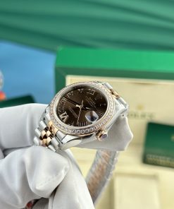 Rolex DateJust Women's Chocolate Dial Bezel CZ Diamonds EW Factory (1)