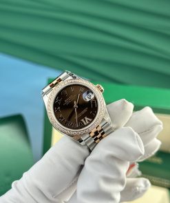 Rolex DateJust Women's Chocolate Dial Bezel CZ Diamonds EW Factory (2)