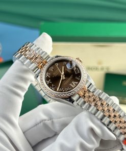 Rolex DateJust Women's Chocolate Dial Bezel CZ Diamonds EW Factory (3)