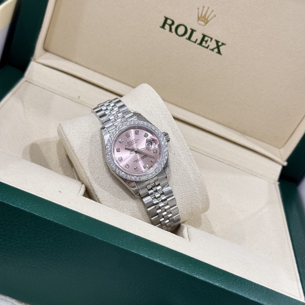 Rolex DateJust Womens Dial Pink Replica Watches Bezel Diamond Moissanite 28mm (2)