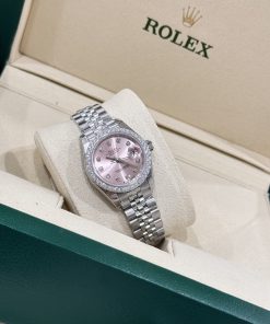 Rolex DateJust Womens Dial Pink Replica Watches Bezel Diamond Moissanite 28mm (2)