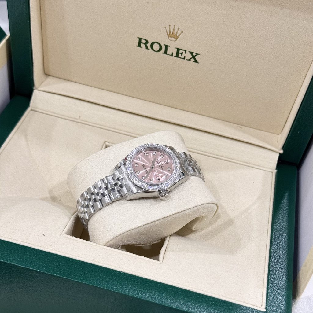 Rolex DateJust Womens Dial Pink Replica Watches Bezel Diamond Moissanite 28mm (2)