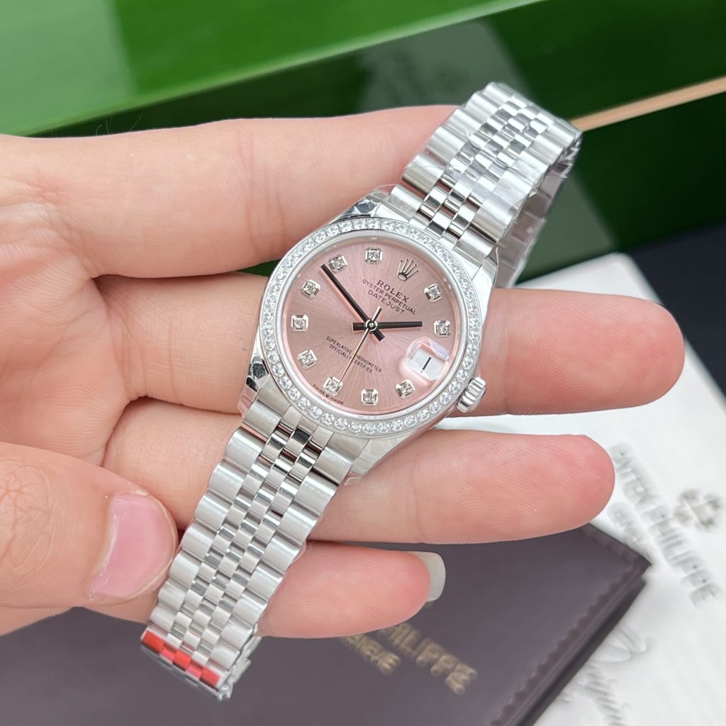 Rolex DateJust Women's Pink Dial Bezel CZ Diamonds EW Factory 31mm (3)