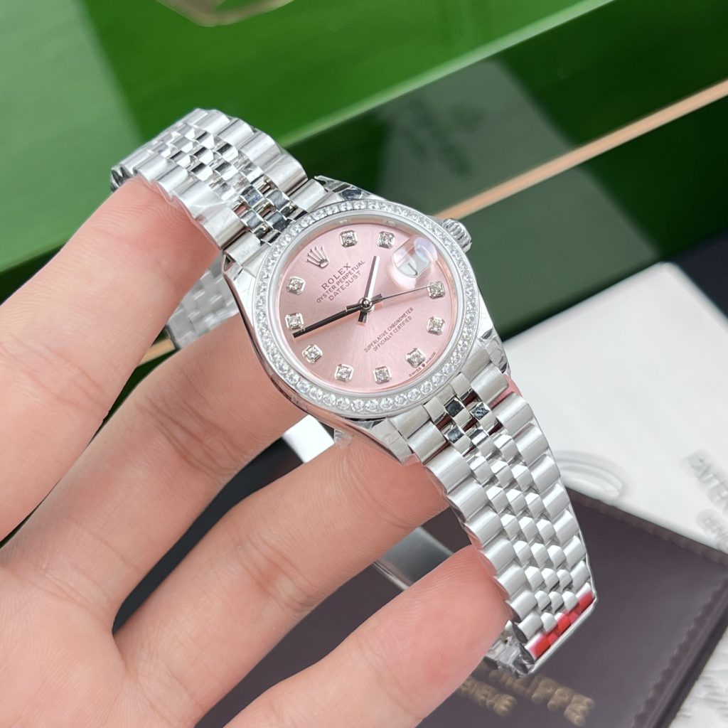 Rolex DateJust Women's Pink Dial Bezel CZ Diamonds EW Factory 31mm (3)