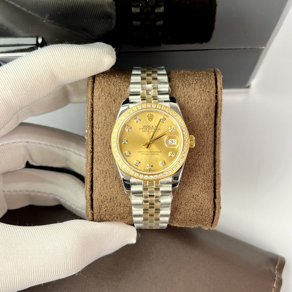 Rolex DateJust Yellow Champagne Dial Bezel Diamonds Women's 31mm