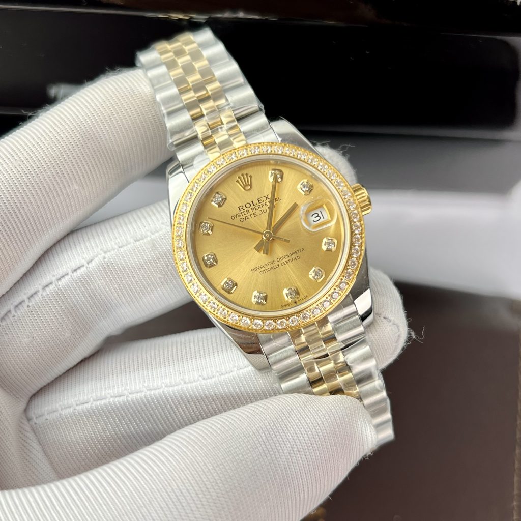 Rolex DateJust Yellow Champagne Dial Bezel Diamonds Women's 31mm