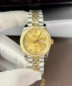 Rolex DateJust Yellow Champagne Dial Bezel Diamonds Women's 31mm