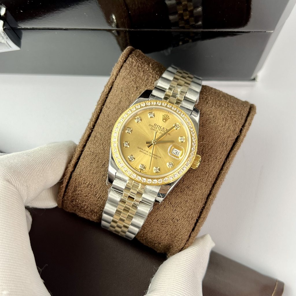 Rolex DateJust Yellow Champagne Dial Bezel Diamonds Women's 31mm