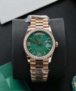 Rolex Day-Date 128235 Green Aventurine Dial Gold Wrapped & Moissanite (11)