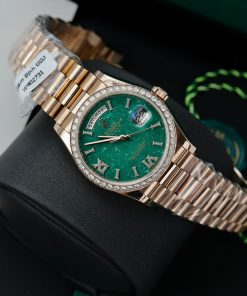 Rolex Day-Date 128235 Green Aventurine Dial Gold Wrapped & Moissanite (11)