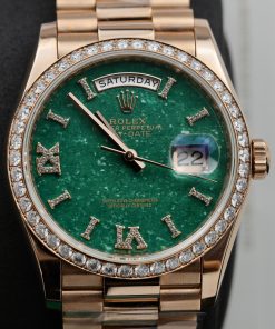Rolex Day-Date 128235 Green Aventurine Dial Gold Wrapped & Moissanite (11)