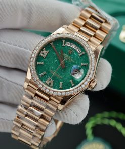 Rolex Day-Date 128235 Green Aventurine Dial Gold Wrapped & Moissanite (11)