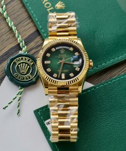 Rolex Day-Date 128238 Dial Green Ombre Replica Watch Gold Wrapped + Moisssanite Diamonds Custom 36mm (2)
