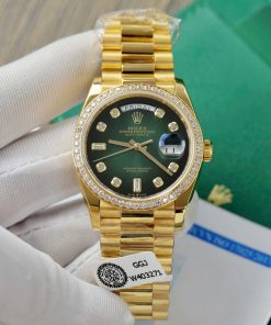 Rolex Day-Date 128238 Dial Green Ombre Replica Watch Gold Wrapped + Moisssanite Diamonds Custom 36mm (2)