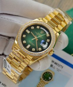 Rolex Day-Date 128238 Dial Green Ombre Replica Watch Gold Wrapped + Moisssanite Diamonds Custom 36mm (2)
