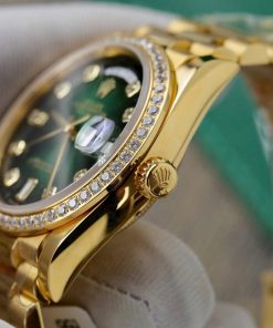 Rolex Day-Date 128238 Dial Green Ombre Replica Watch Gold Wrapped + Moisssanite Diamonds Custom 36mm (2)