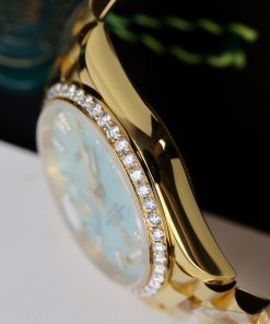 Rolex Day-Date 128238 Turquoise Dial Gold Wrapped Customs Moissanite Diamonds 36mm (1)