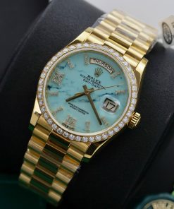 Rolex Day-Date 128238 Turquoise Dial Gold Wrapped Customs Moissanite Diamonds 36mm (1)