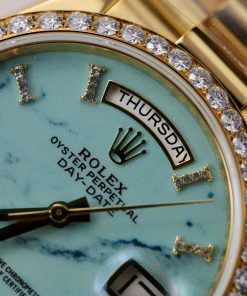Rolex Day-Date 128238 Turquoise Dial Gold Wrapped Customs Moissanite Diamonds 36mm (1)