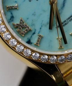 Rolex Day-Date 128238 Turquoise Dial Gold Wrapped Customs Moissanite Diamonds 36mm (1)