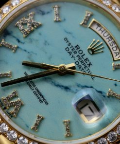 Rolex Day-Date 128238 Turquoise Dial Gold Wrapped Customs Moissanite Diamonds 36mm (1)