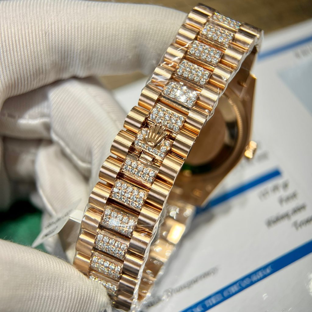 Rolex Day-Date 128345RBR Gold Wrapped Custom Moissanite Diamonds MOP 36mm (2)
