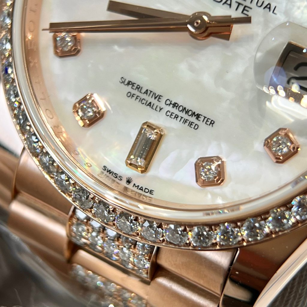 Rolex Day-Date 128345RBR Gold Wrapped Custom Moissanite Diamonds MOP 36mm (3)