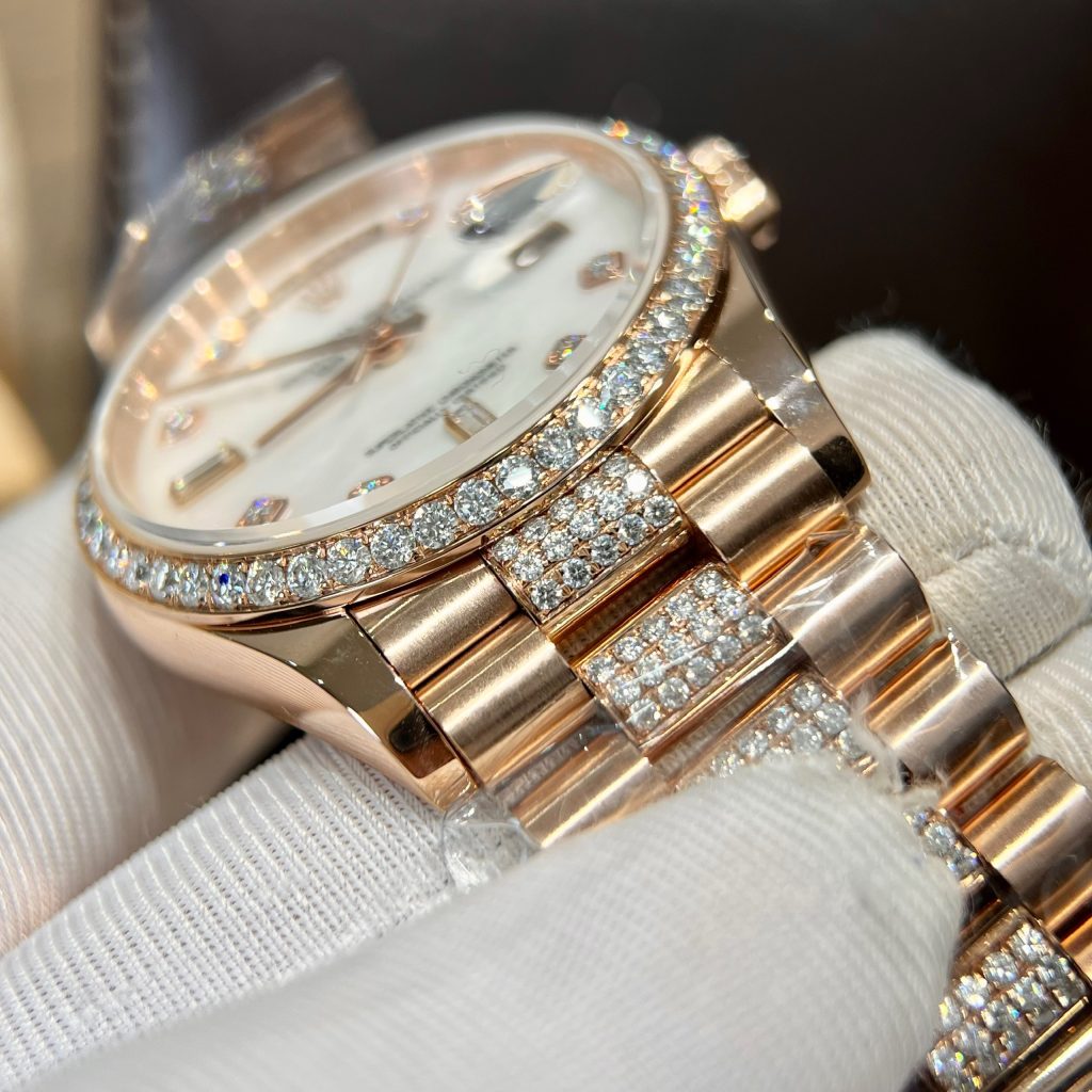 Rolex Day-Date 128345RBR Gold Wrapped Custom Moissanite Diamonds MOP 36mm (3)