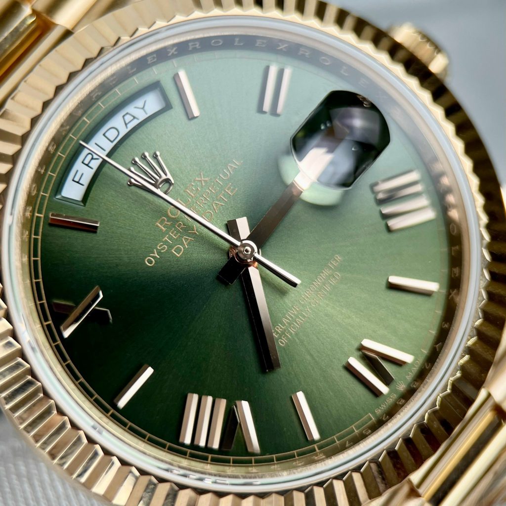 Rolex Day-Date 228235 18K Gold Wrapped Olive Dial Replica Watches GM 40mm